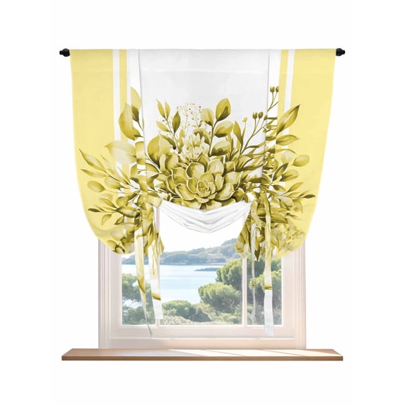 Eucalyptus Yellow Tie Up Curtains for Windows 63 Inch Length Balloon Curtains Kitchen Adjustable Balloon Window Shade Stripes Bottle Flower Cactus Plant Tie Up Valance Bathroom Curtain Window 46"x63"