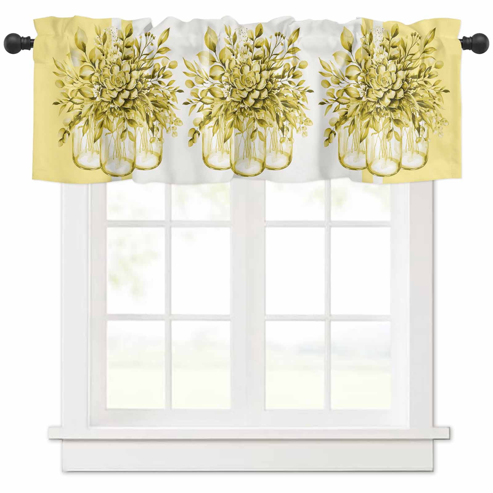 Eucalyptus Yellow Valances for Windows Farmhouse Kitchen Curtains ...