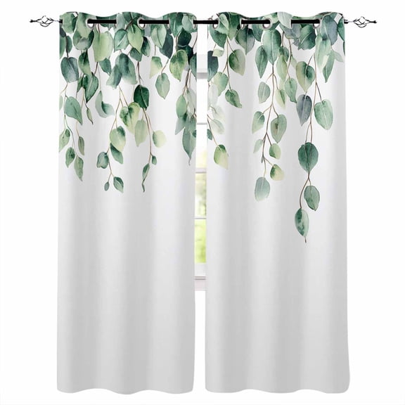 Eucalyptus&nbsp;Leaves Blackout Curtains 45 Inches Long for Bedroom, Spring Botanical Leaf Branch Vines Thermal Insulated Room Darkening Black Out Window Curtain Panels Grommet Drapes for Living Room