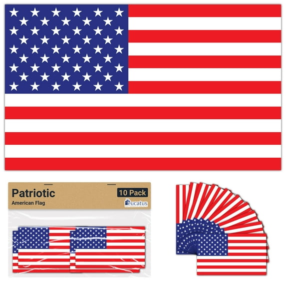 Eucatus 3" x 5" Red, White, Blue American Flag Sticker Set, 10 Pack
