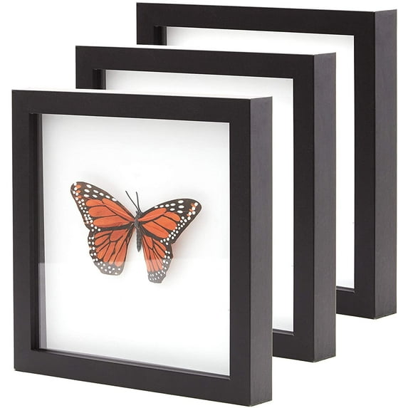 Eucatus Best Products & Gifts 8x8" Square Black Wooden Shadow Box Display Frames, 3 Pack