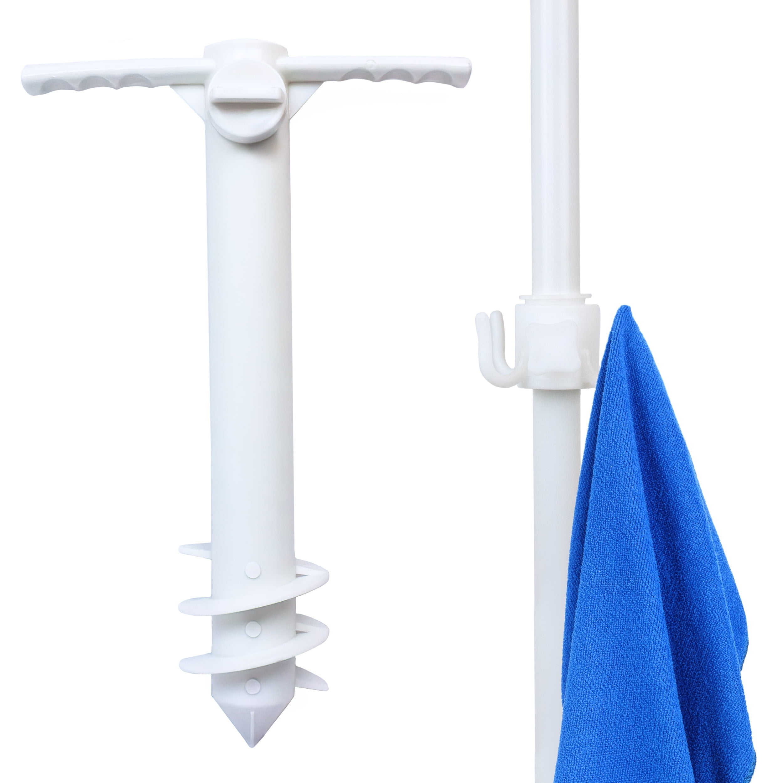 White ABS Plastic Beach Umbrella Anchor with Towel Hooks