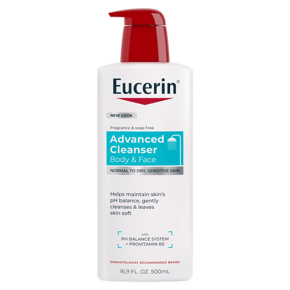 Eucerin Advanced Cleansing Body & Face Cleanser for Dry, Sensitive Skin, pH-Balanced, 16.9 fl oz