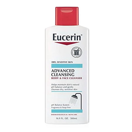 Eucerin Advanced Cleansing Body and Face Cleanser, Dry Sensitive Skin, 16.9 Oz, 2 Pack