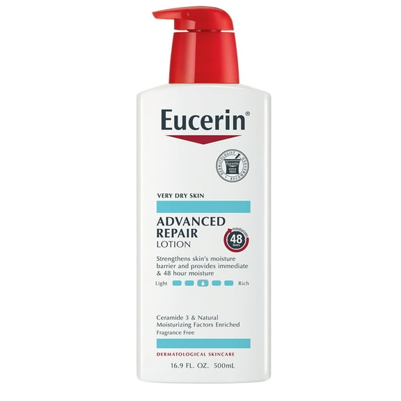 Eucerin Advanced Repair Body Lotion, Fragrance Free For Dry Skin, Use After Hand Washing, 16.9 Fl. Oz. Bottle(Pack of 3)
