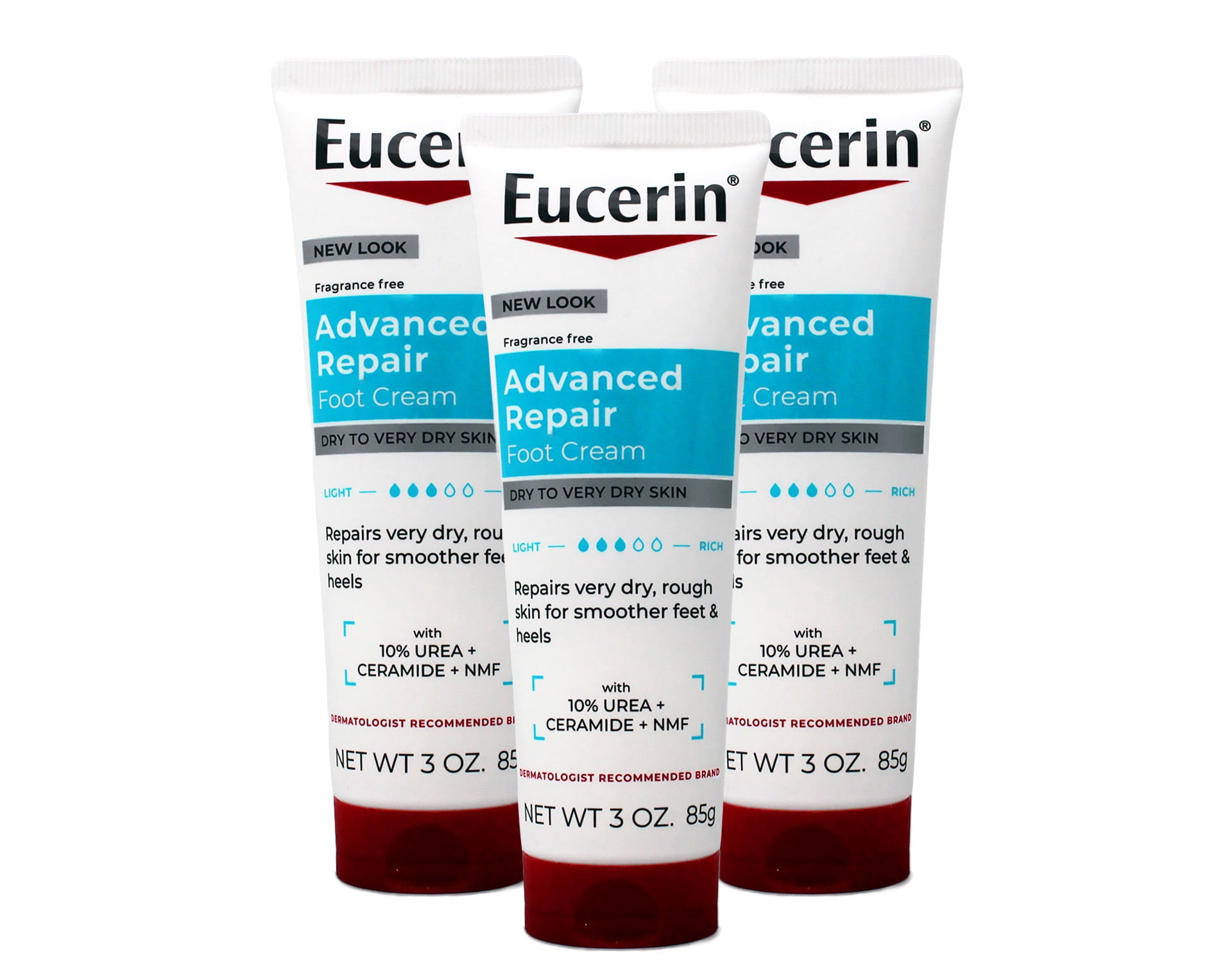 Eucerin Advanced Repair Foot Cream, Fragrance Free, Foot Lotion for Very Dry Skin - 3 oz, Pack of 3