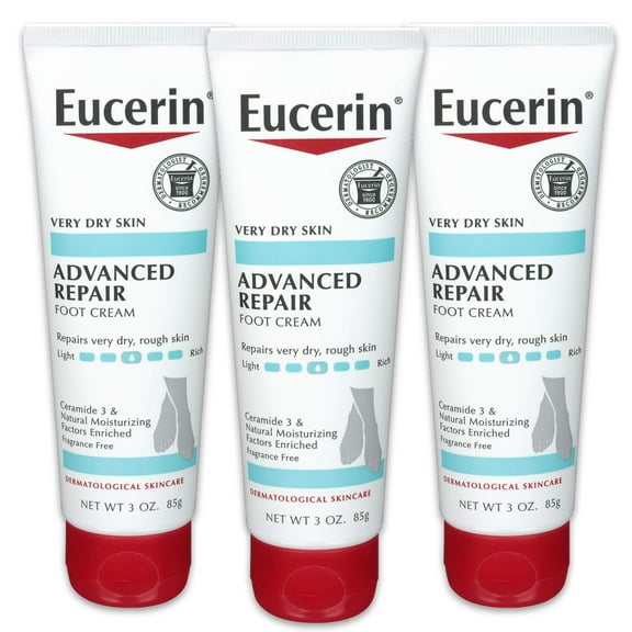 Eucerin Advanced Repair Foot AIF9 Cream, Unscented Foot Care Cream for Dry Feet and Heels, 3 Oz Tube