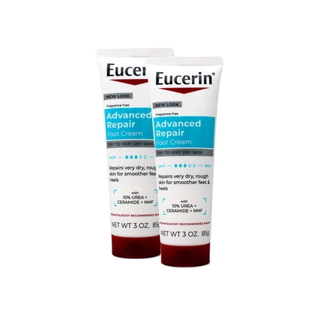 Eucerin Advanced Repair Light Feel Foot Creme, Unscented, 3 oz (2 Pack) (Bundle)