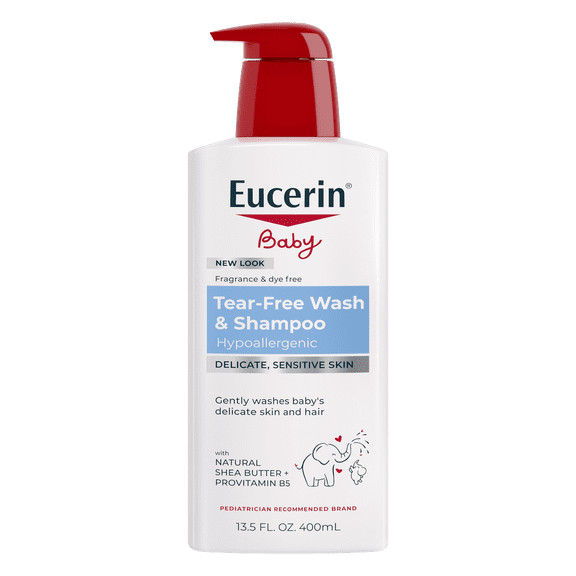 Eucerin Unscented Baby Shampoo and Body Wash, Tear-Free, 13.5 fl oz Pump Bottle