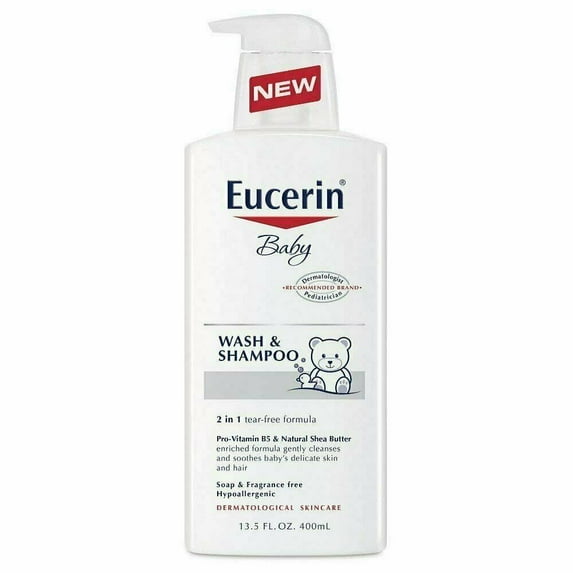 Eucerin Baby Wash & Shampoo Sensitive Skin, Fragrance Free, 13.5oz, 6-Pack