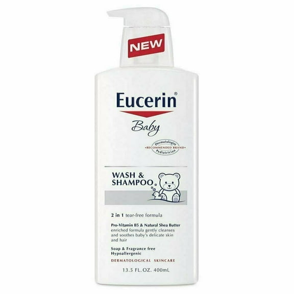 Eucerin Baby Wash & Shampoo Sensitive Skin, Fragrance Free, 13.5oz, 6-Pack