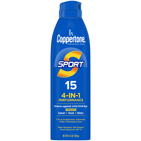 Coppertone Sport 4-in-1 Performance Susncreen Spray, Adult, SPF 15, 5.5oz