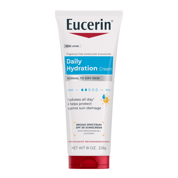 Eucerin Daily Hydration Body Cream for Dry Skin with SPF 30, 2-in-1 Moisturizer + Sunscreen, 8 oz