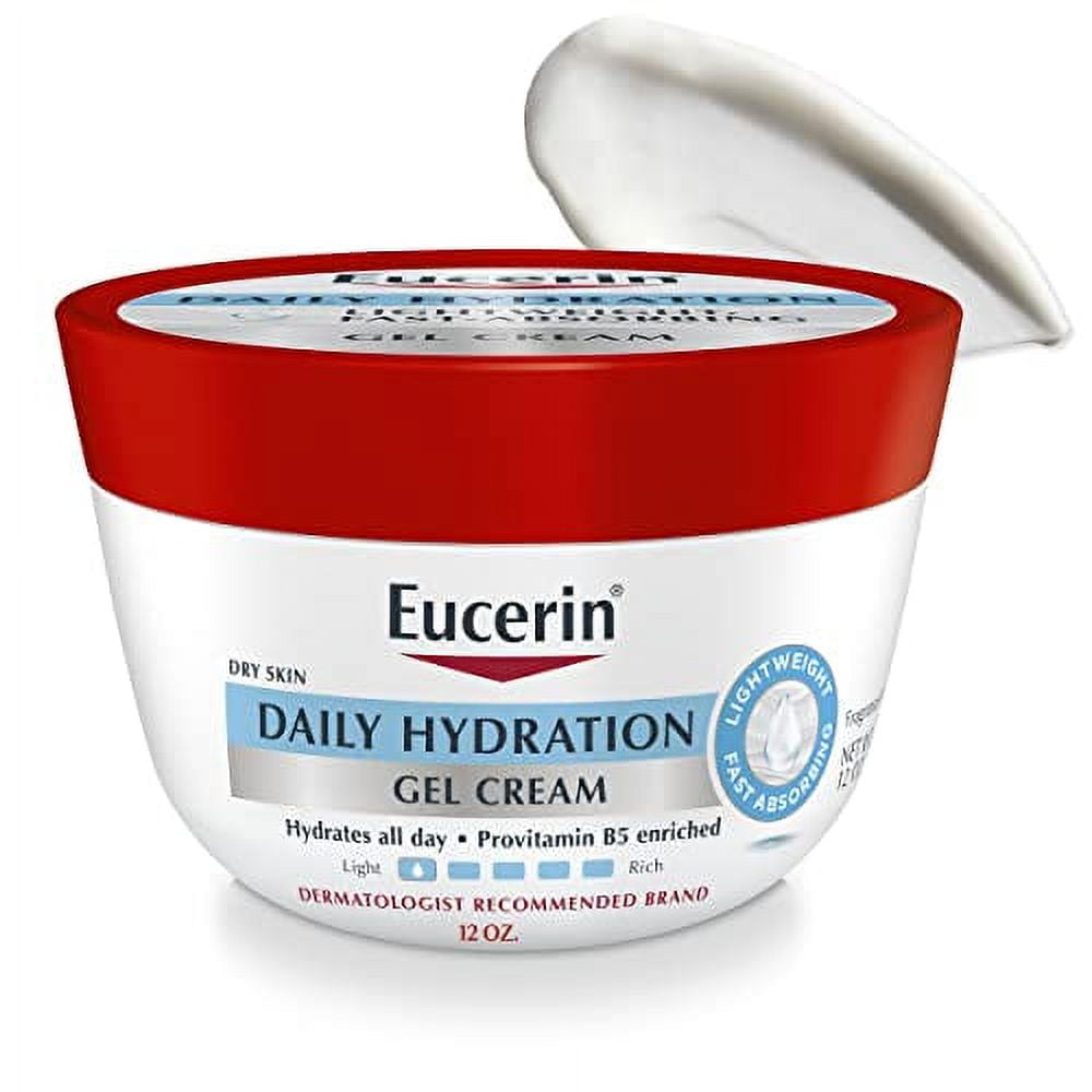 Eucerin Daily Hydration Gel Cream, Fragrance Free Body Moisturizer for Dry Skin, Enriched With Provitamin B5 and Sunflower Oil, 12 Oz Jar C6