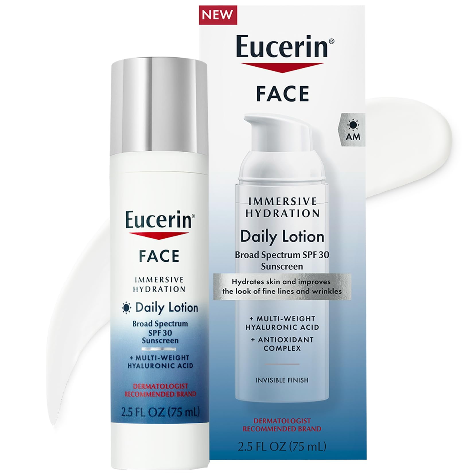 Eucerin Daily Facial Moisturizing Lotion with SPF 30, Hyaluronic Acid ...