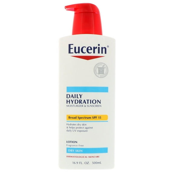 Eucerin Lotion Daily Hydration Dry Skin SPF 15 Suncreen Fragrance Free 16 9 fl oz 500 ml