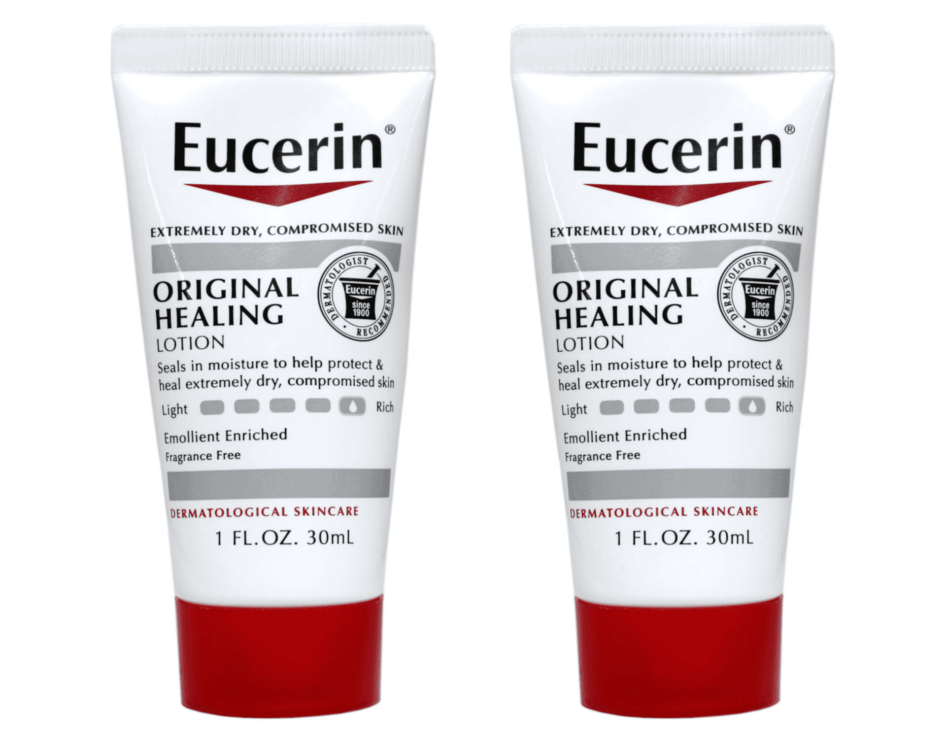 Eucerin Original Healing Emollient Enriched Lotion Fragrance Free Travel Size 1 fl oz Pack of 2