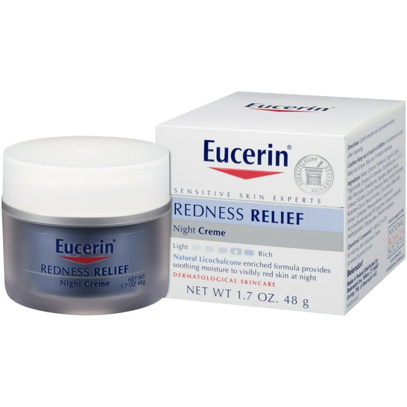 Eucerin Redness Relief Night Face Cream with Licochalcone, Sensitive Skin, Non-Comedogenic, 1.7 oz