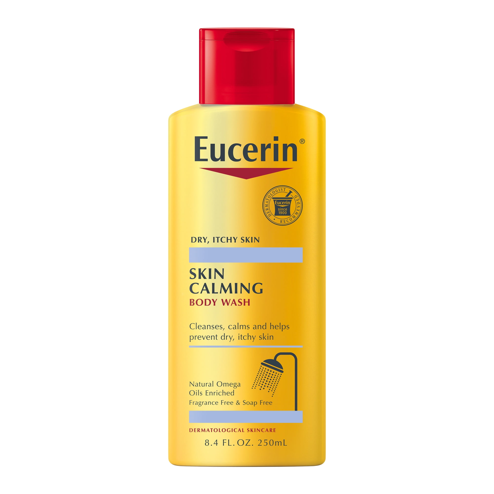 Eucerin Skin Calming Body Wash for Dry, Itchy Skin with Omega Oils, Fragrance Free, 8.4 fl oz