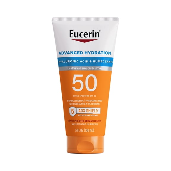 Eucerin Sun Advanced Hydration SPF 50 Sunscreen Lotion with Hyaluronic Acid, Hydrates Skin, 5 fl oz