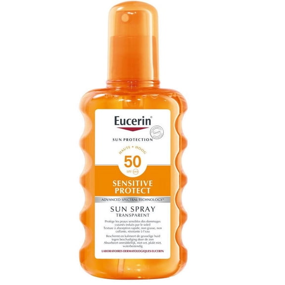 Eucerin Sun Spray Transparent SPF 50 200 ml: Quick-Absorbing, Water-Resistant Sunscreen Spray for High Protection Against UVA/UVB Rays