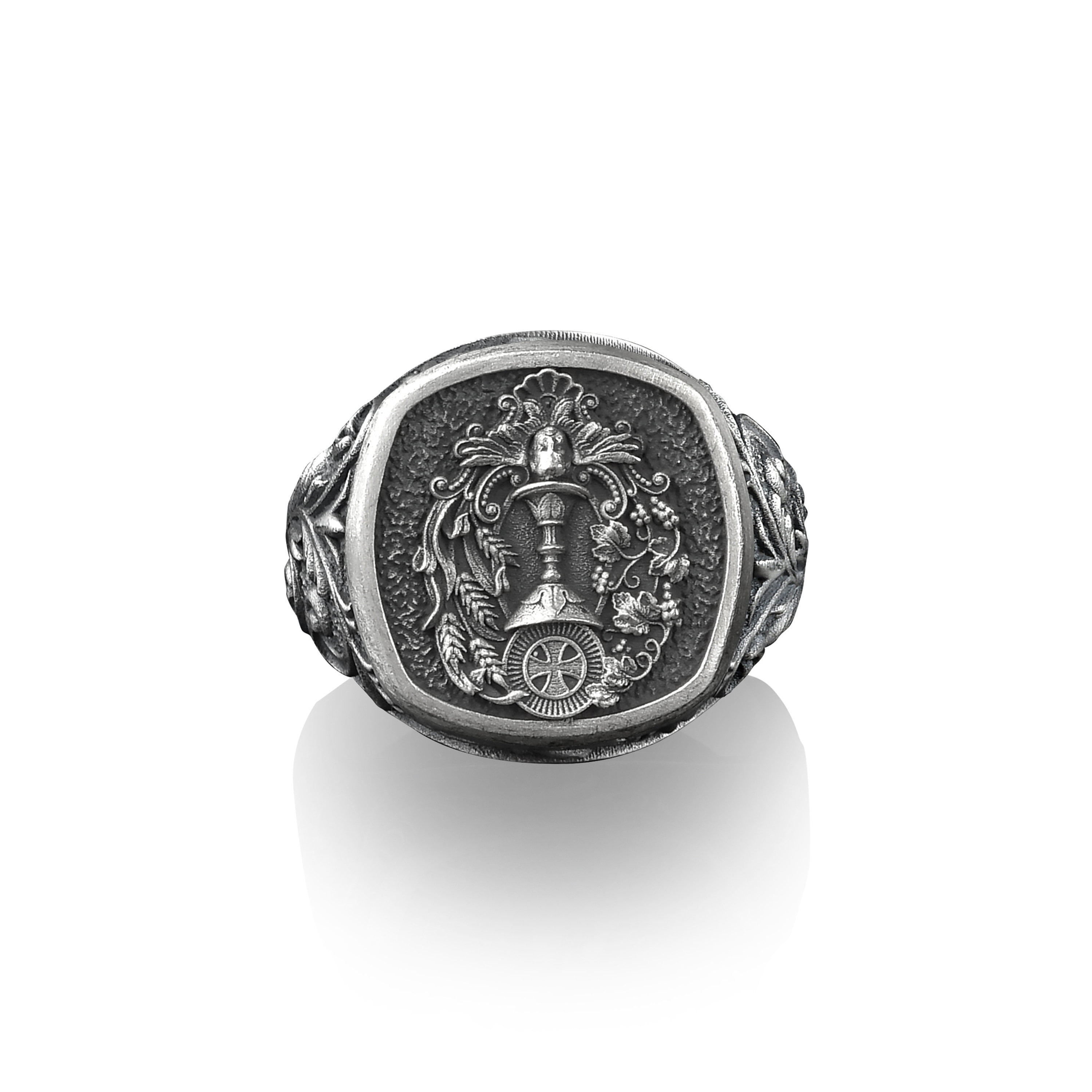 Eucharist Holy Communion Sterling Silver Square Signet Ring Mens Christian Rings Catholic Gift for Women Religious Friend Gift Men Ring Walmart
