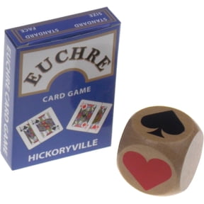 Hickoryville Euchre Playing Cards Bundle - 2 Euchre Decks in One Box with Large 40mm Suit Marker Dice