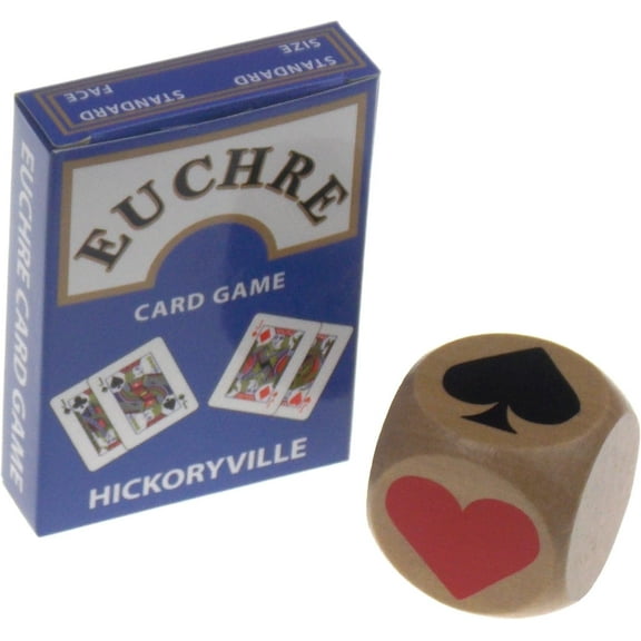 Hickoryville Euchre Playing Cards Bundle - 2 Euchre Decks in One Box with Large 40mm Suit Marker Dice
