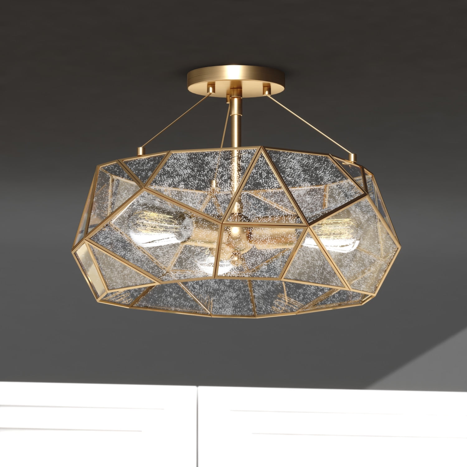 Euclid 16'' Aged Brass and Glass Drum Semi-Flush Mount