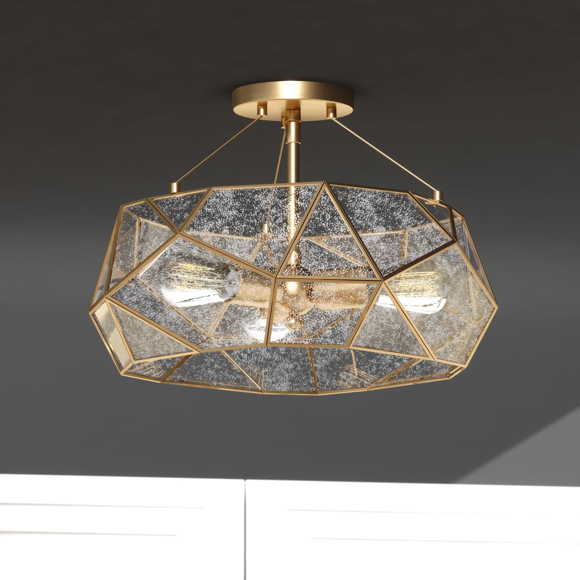 Euclid 16'' Aged Brass and Glass Drum Semi-Flush Mount