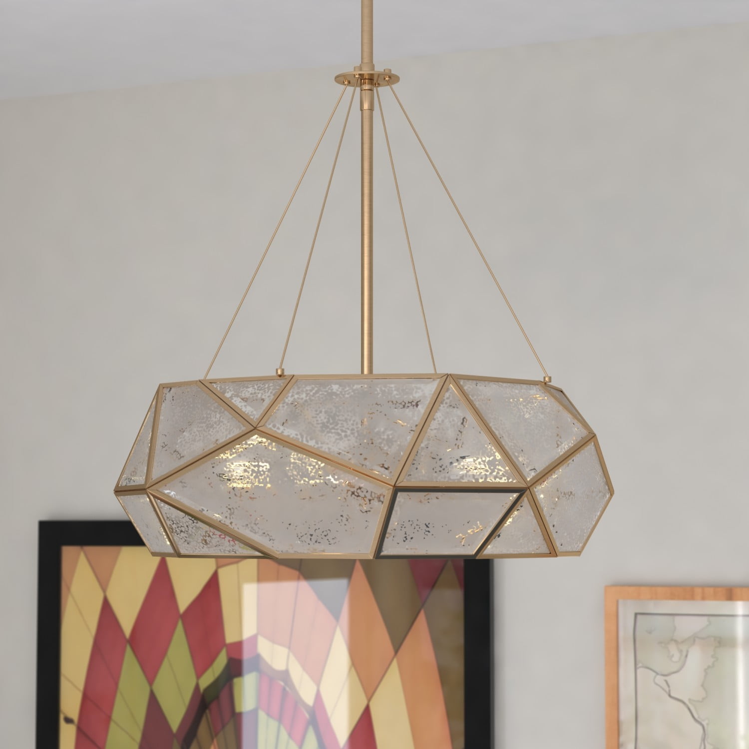 Euclid 20" Aged Brass Mid-Century Modern Pendant with Mercury Glass