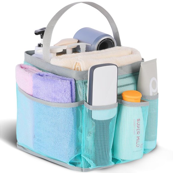 Eudele Mesh Shower Caddy Portable for College Dorm Room Essentials, 8-Pocket Large Capacity Shower Bag for Beach, Swimming, Gym