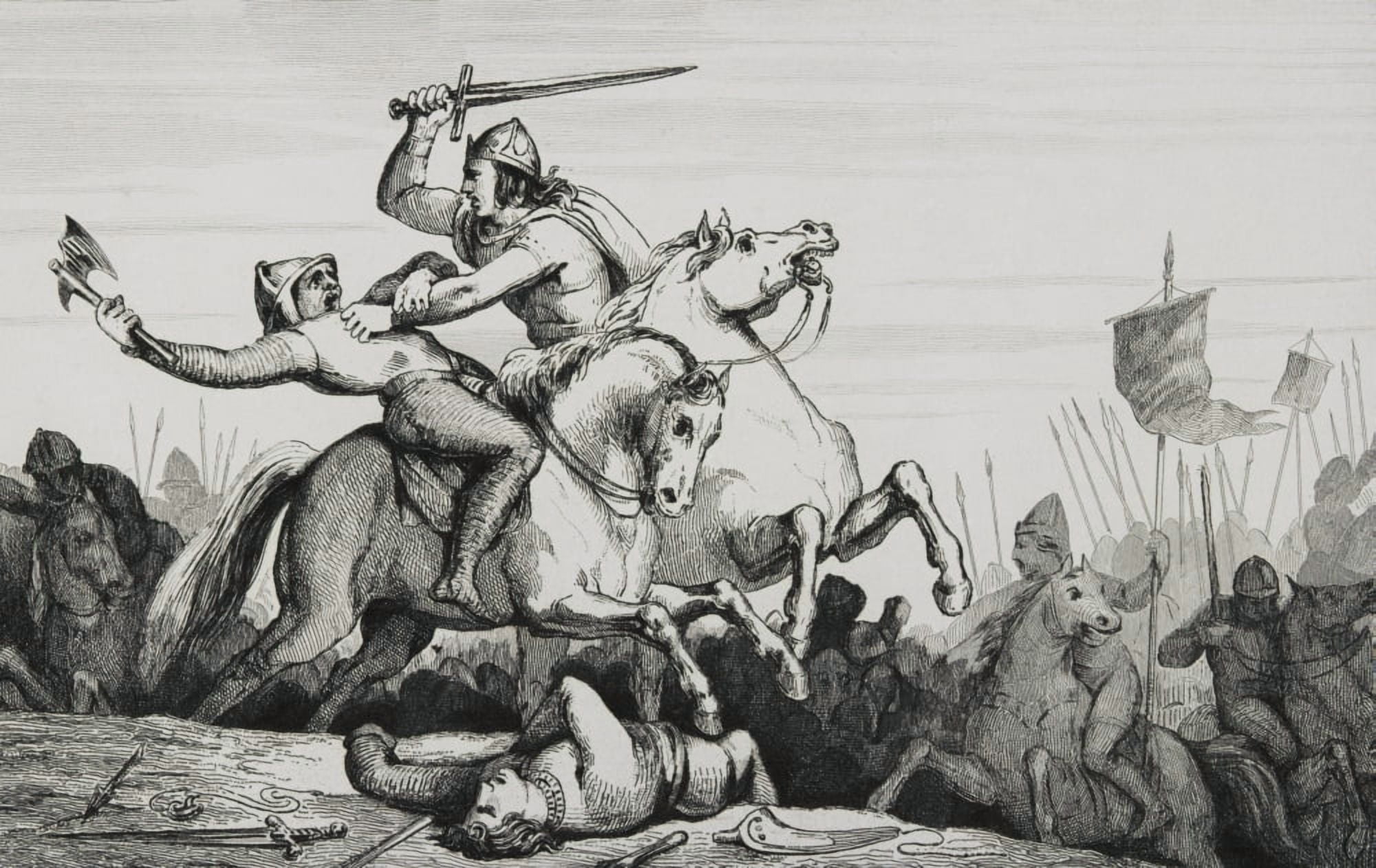 Eudes 860 To 898 King Of The Franks In Battle Against The Normans From Histoire De France By Colart Published Circa 1840 Canvas Art - Ken Welsh Design Pics (18 x 11)