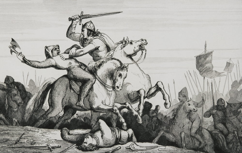 Eudes 860 To 898 King Of The Franks In Battle Against The Normans From Histoire De France By Colart Published Circa 1840 Canvas Art - Ken Welsh Design Pics (36 x 22)