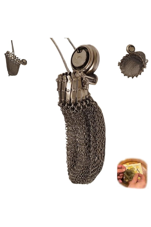 Handmade 1920's English Purse Sterling Silver Lid Gate Top Mesh Chatelaine Purse Mini Vintage Double Mesh Holder Rare Collectible Antique Accessor