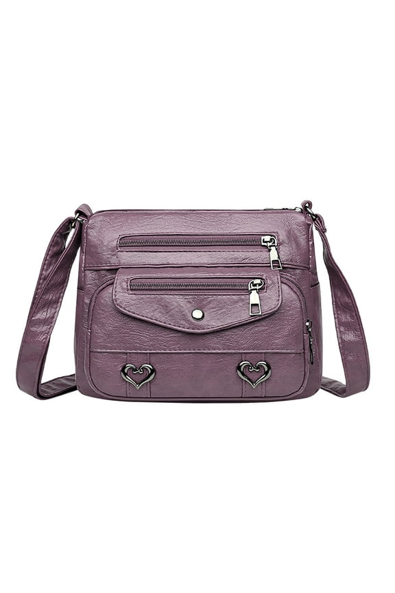 Heart Decor Crossbody Bag Solid Vintage PU Leather Shoulder Bag Versatile Women Pockets Purse With Buckle And Zipper Tote Bag for Medium Size Tote Bag for Women Tote Bags for Women Womens Small