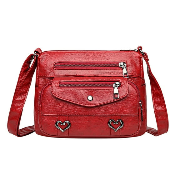 Eudgs Heart Decor Crossbody Bag Solid Vintage PU Leather Shoulder Bag Versatile Women Pockets Purse With Buckle And Zipper Tote Bag for Medium Size Tote Bag for Women Tote Bags for Women Womens Small