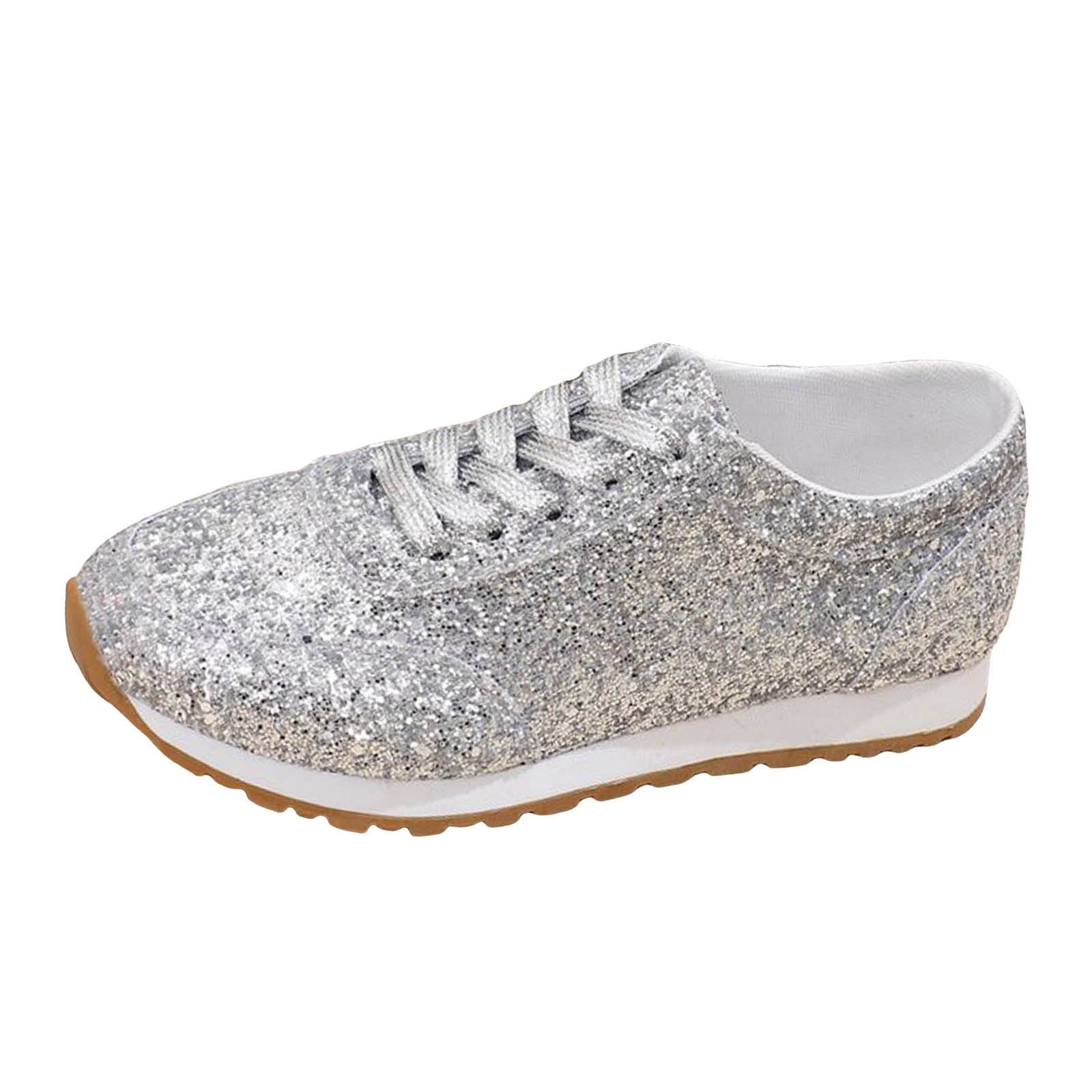 Eudgs Women's Fashion Sequins Casual Lace Up Sport Shoes Sneakers
