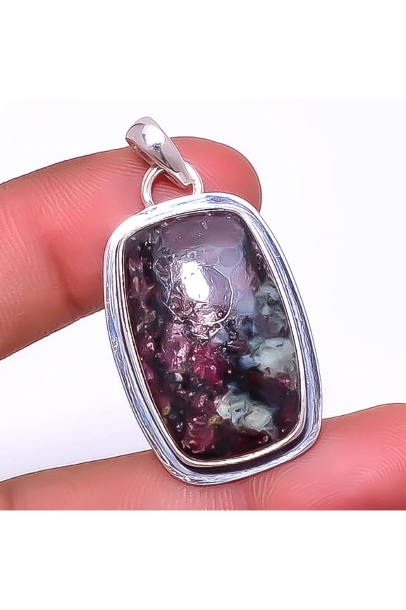 Eudialyte - Russia 925 Sterling Silver Pendant 1.68"|Handmade Pendant, Gift for her, Magenta Pendant, Gemstone Silver Jewelry