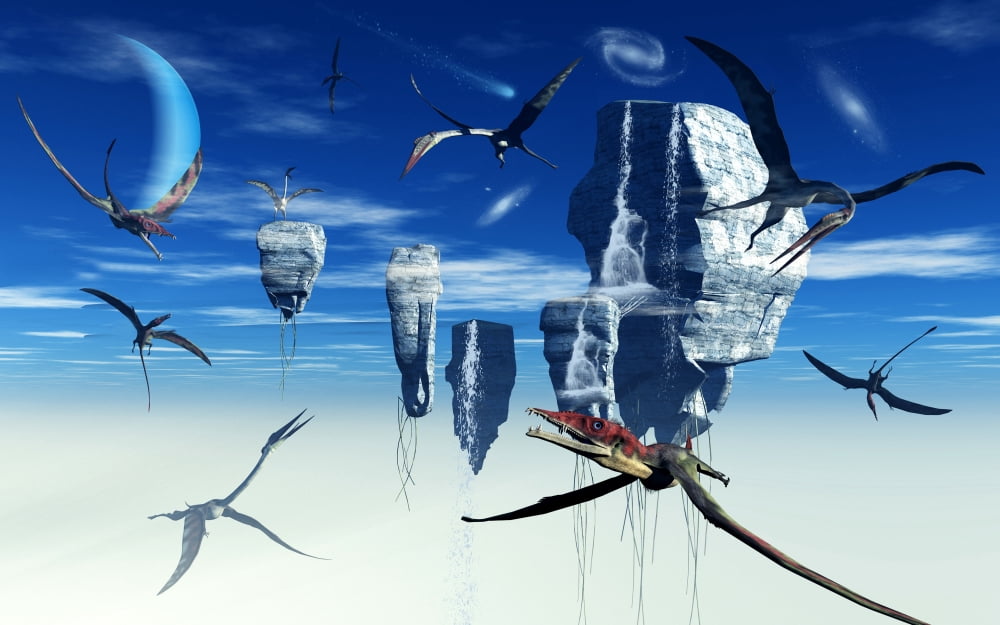 Eudimorphodon and Quetzalcoatlus pterosaurs in surreal skies Canvas Art - Mark StevensonStocktrek Images (18 x 12)