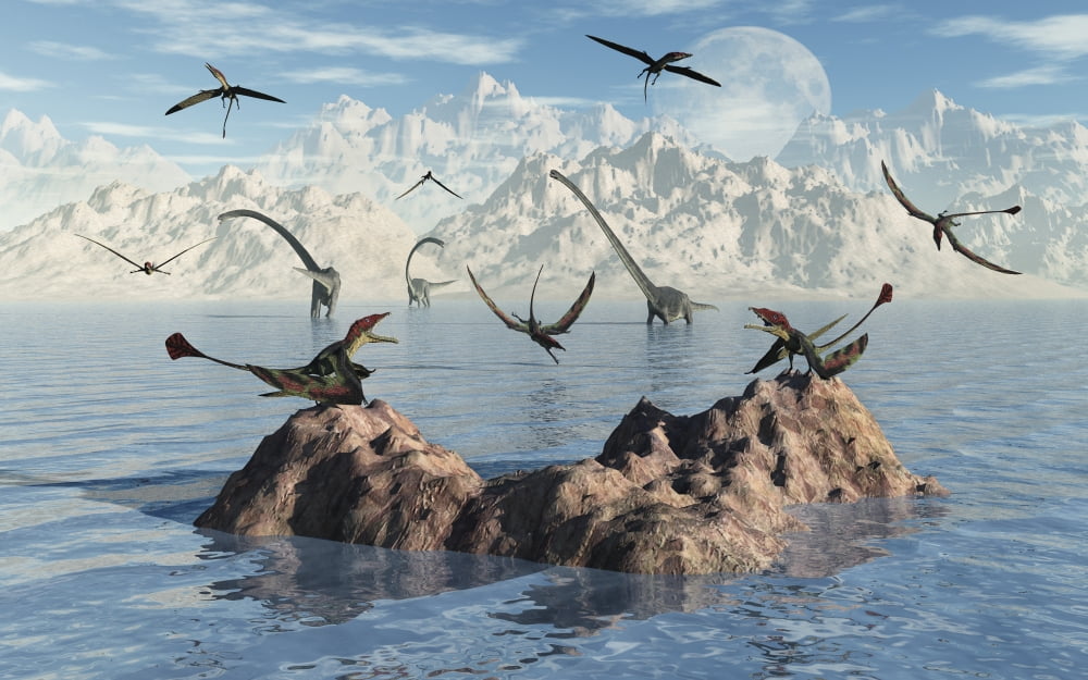 Eudimorphodons fishing for their next meal Canvas Art - Mark StevensonStocktrek Images (36 x 23)