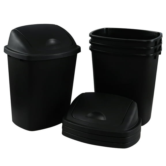 EudokkyNA 25 L 4-Pack Plastic Garbage Bin with Lid, Trash Can with Swing Lid, Black