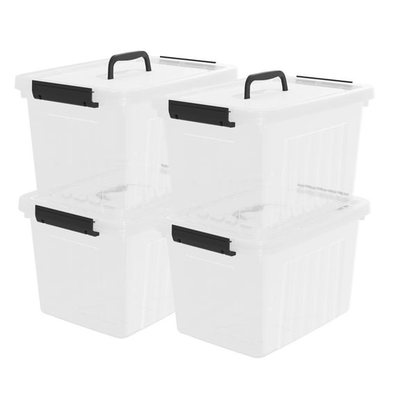 EudokkyNA 4 Pack 20 L Plastic Storage Bins with Lids/ Handles, Plastic Clear Latching Boxes