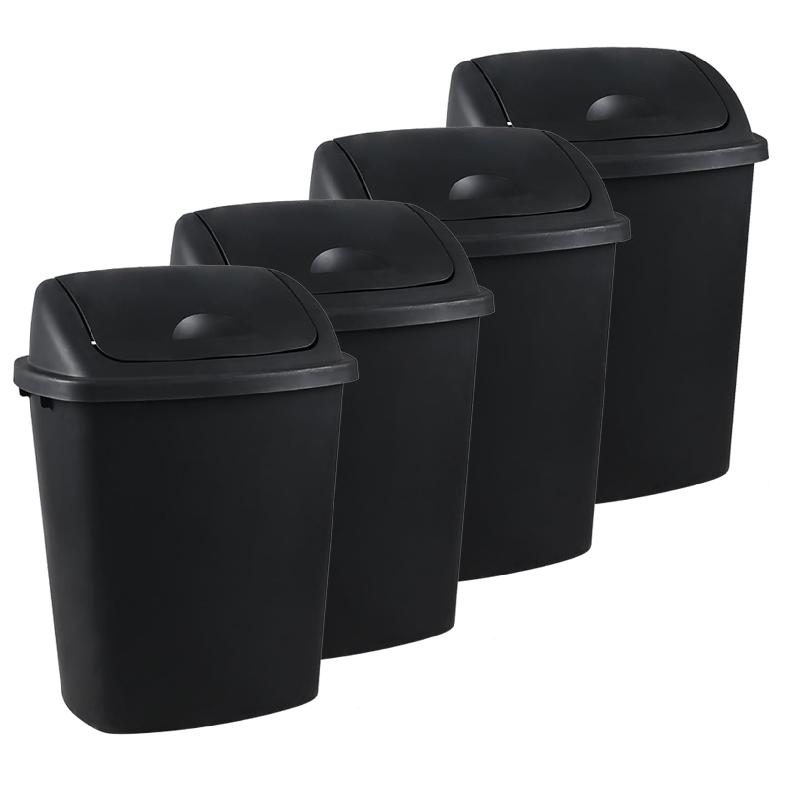 EudokkyNA 4 Pack 40 Liter Swing Top Trash Can, Plastic Garbage Bin with Lid, Black