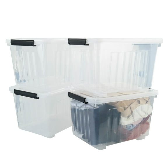 EudokkyNA 4 Pack Large Clear Bins with Lids, 50 Quart Plastic Storage Box with Wheels