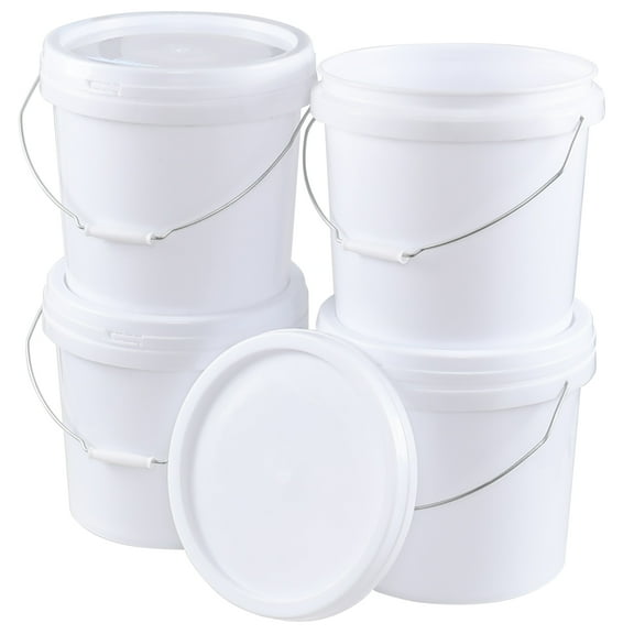 EudokkyNA 4 Pack Round Plastic Bucket with Lid, White Plastic Pail with Handles