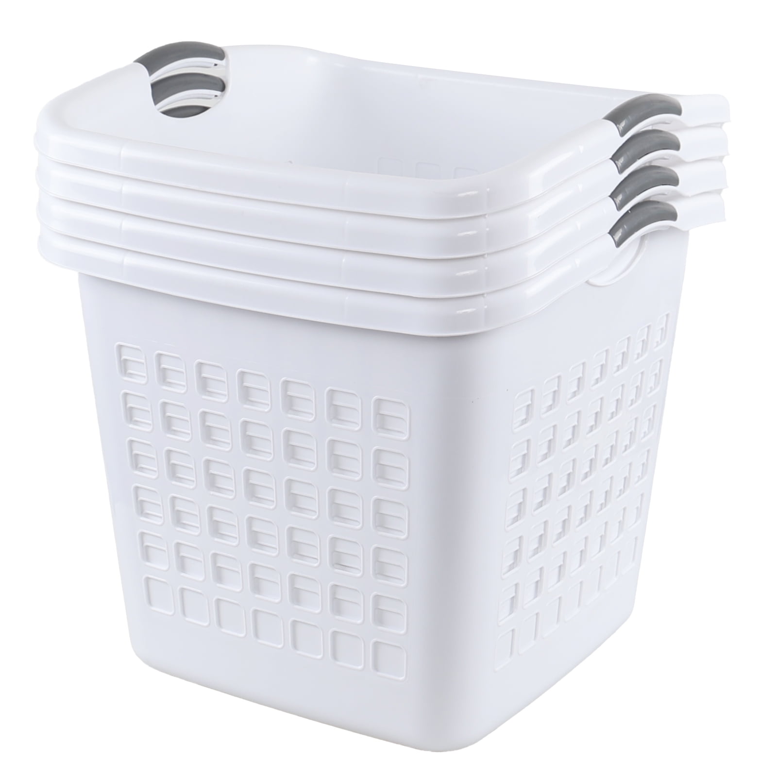EudokkyNA 4 Packs Large White Laundry Basket, Plastic Clothes Hamper with Handles
