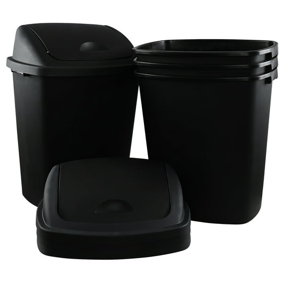 EudokkyNA 70 L 4 Pack Swing Lid Waste Bin, Plastic Trash Bin with Lid, Black