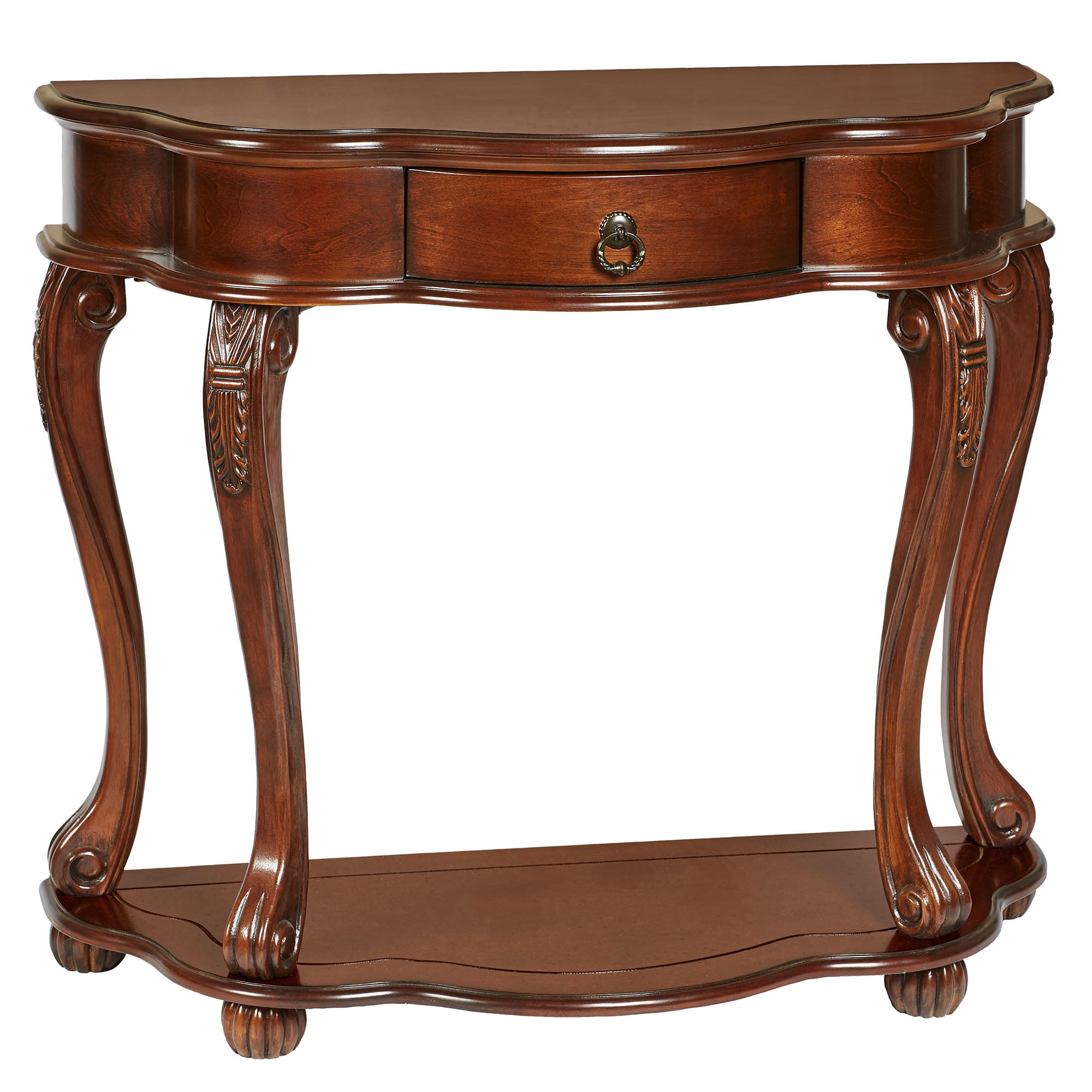 Eudora Natural Cherry Wood Demilune Console Table with Storage