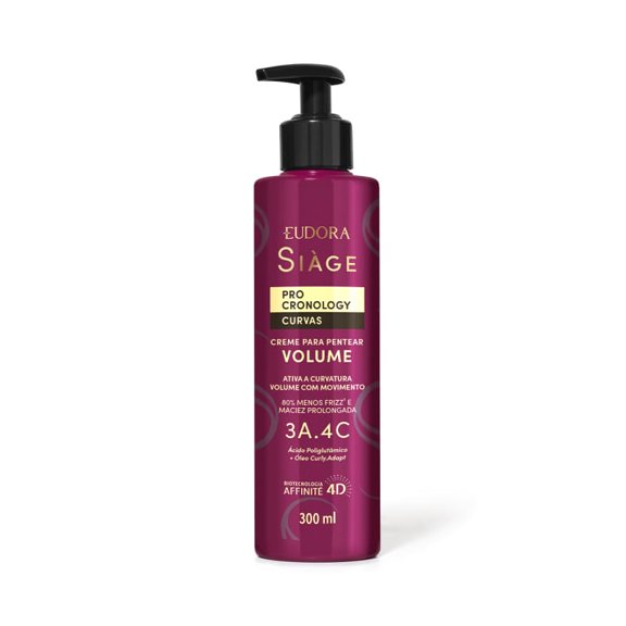 Eudora - Linha Siage (Pro Cronology Curvas) - Creme para Pentear Volume 300 Ml - (Siage (Pro Cronology Curls) Collection - Volume Combing Cream 10.14 Fl Oz)